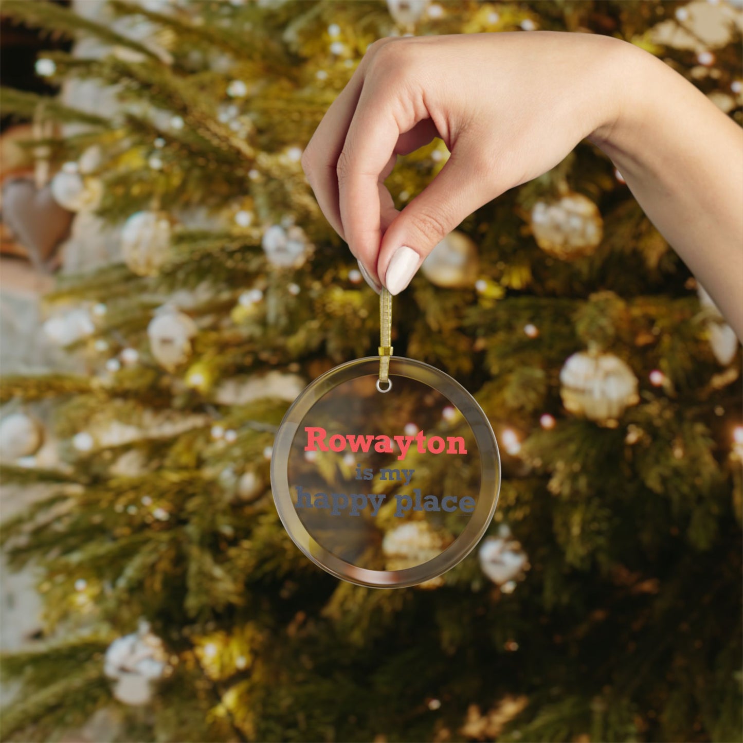 Rowayton is My Happy Place Glass Ornaments