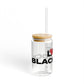 Love Black Rock Glass Can with Straw and Lid, 16oz