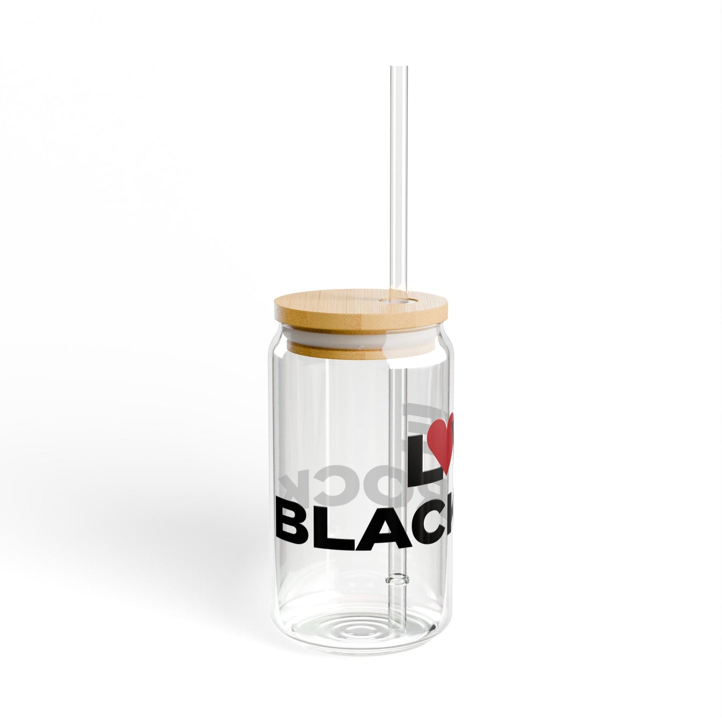 Love Black Rock Glass Can with Straw and Lid, 16oz
