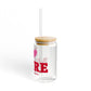 I Heart MNRE Glass Can with Straw and Lid, 16oz