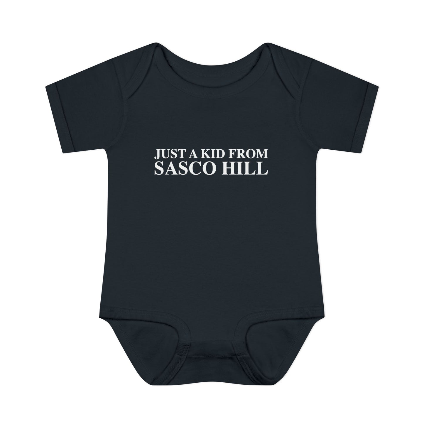 Just a kid from Sasco Hill Infant Baby Rib Bodysuit