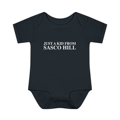 Just a kid from Sasco Hill Infant Baby Rib Bodysuit