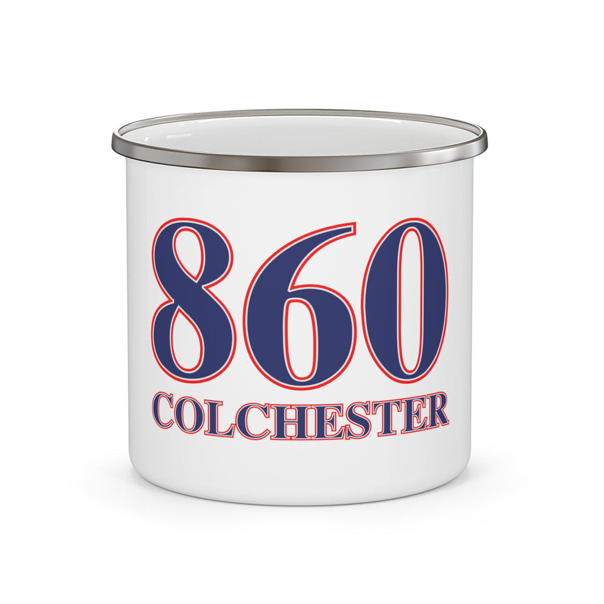 860 Colchester Red, White & Blue Enamel Camping Mug
