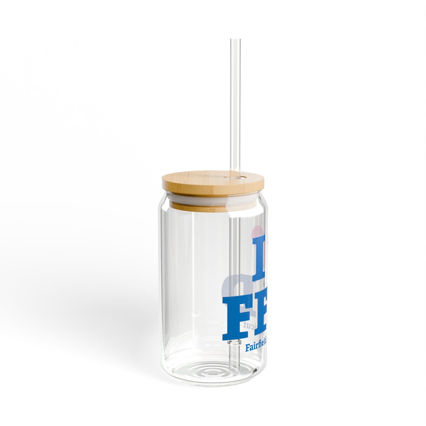 I Heart FFLD Glass Can with Straw and Lid, 16oz