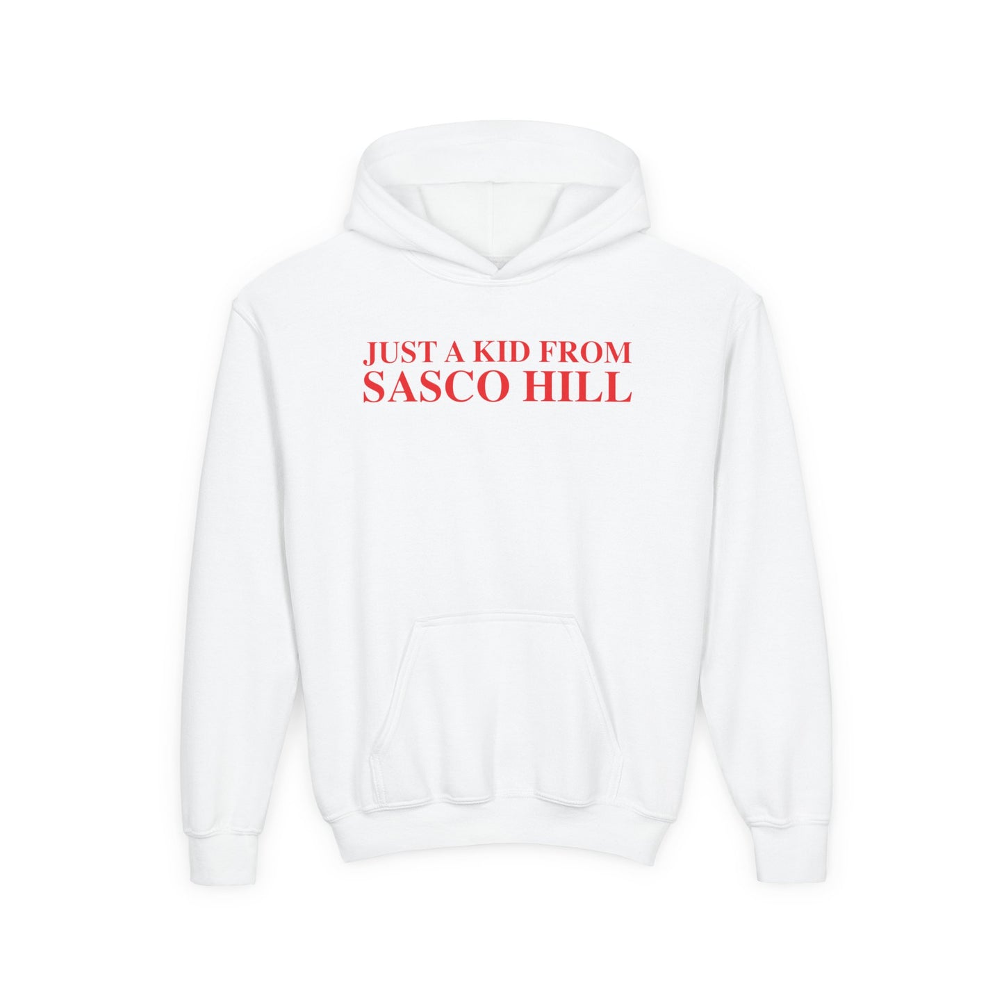 Just a kid from Sasco Hill Youth Heavy Blend Hooded Sweatshirt