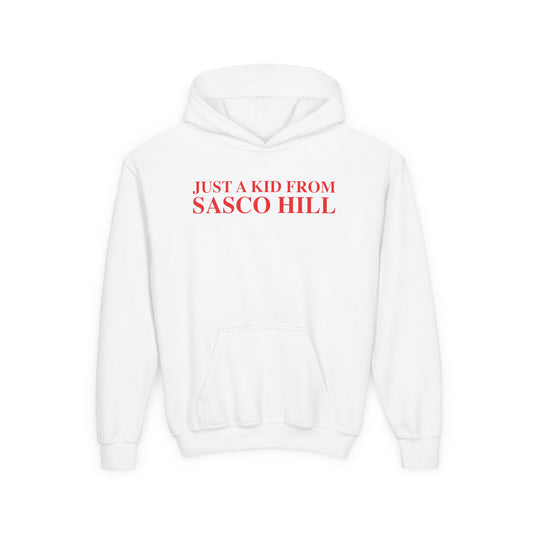 Just a kid from Sasco Hill Youth Heavy Blend Hooded Sweatshirt