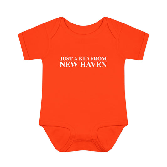 Just a kid from New Haven Infant Baby Rib Bodysuit