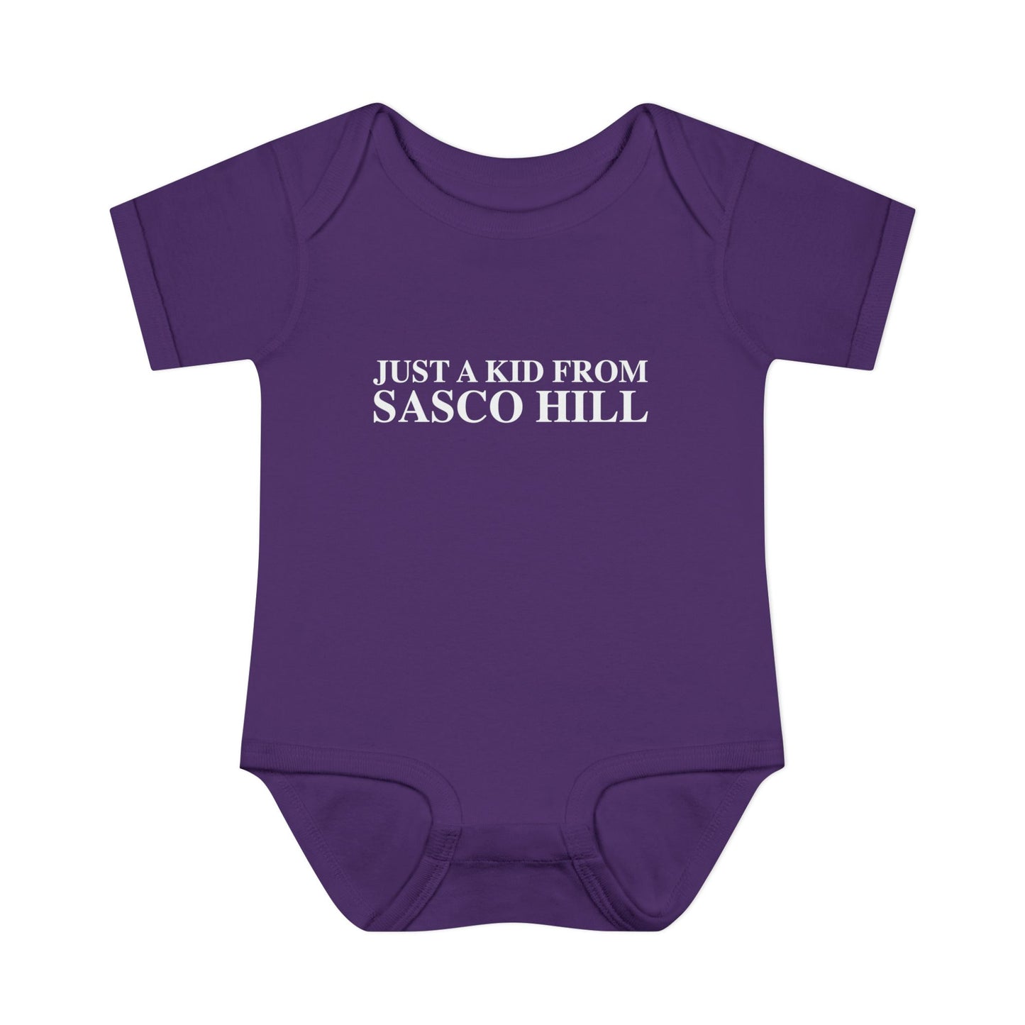 Just a kid from Sasco Hill Infant Baby Rib Bodysuit