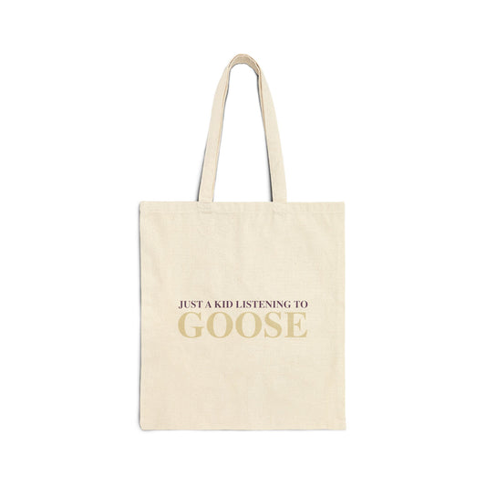 Just a kid listening to Goose - Cream & Purple Cotton Canvas Tote Bag