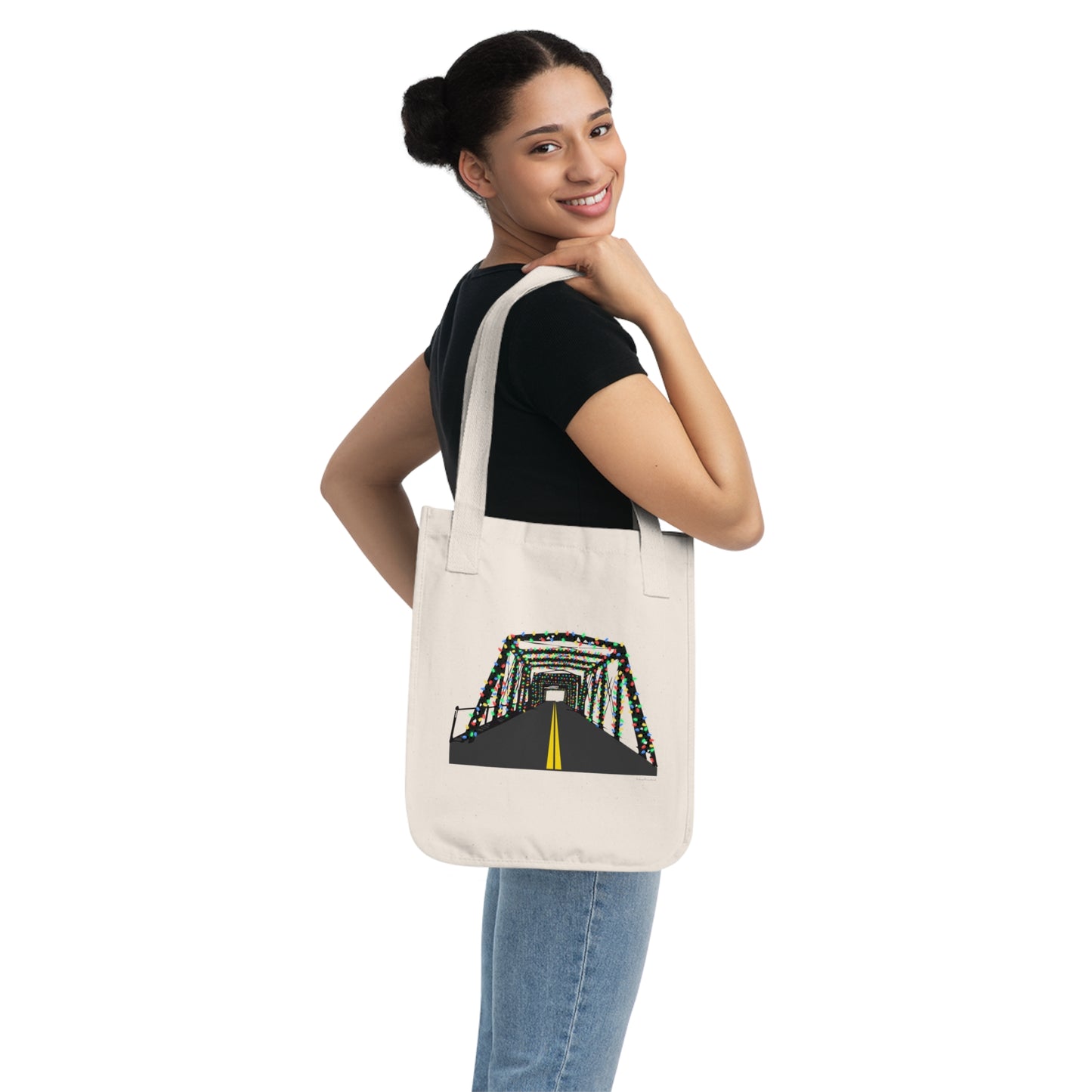 Saugatuck Bridge Lights Organic Canvas Tote Bag