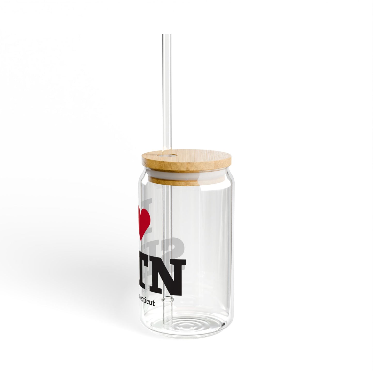 I Heart SHTN Glass Can with Straw and Lid, 16oz
