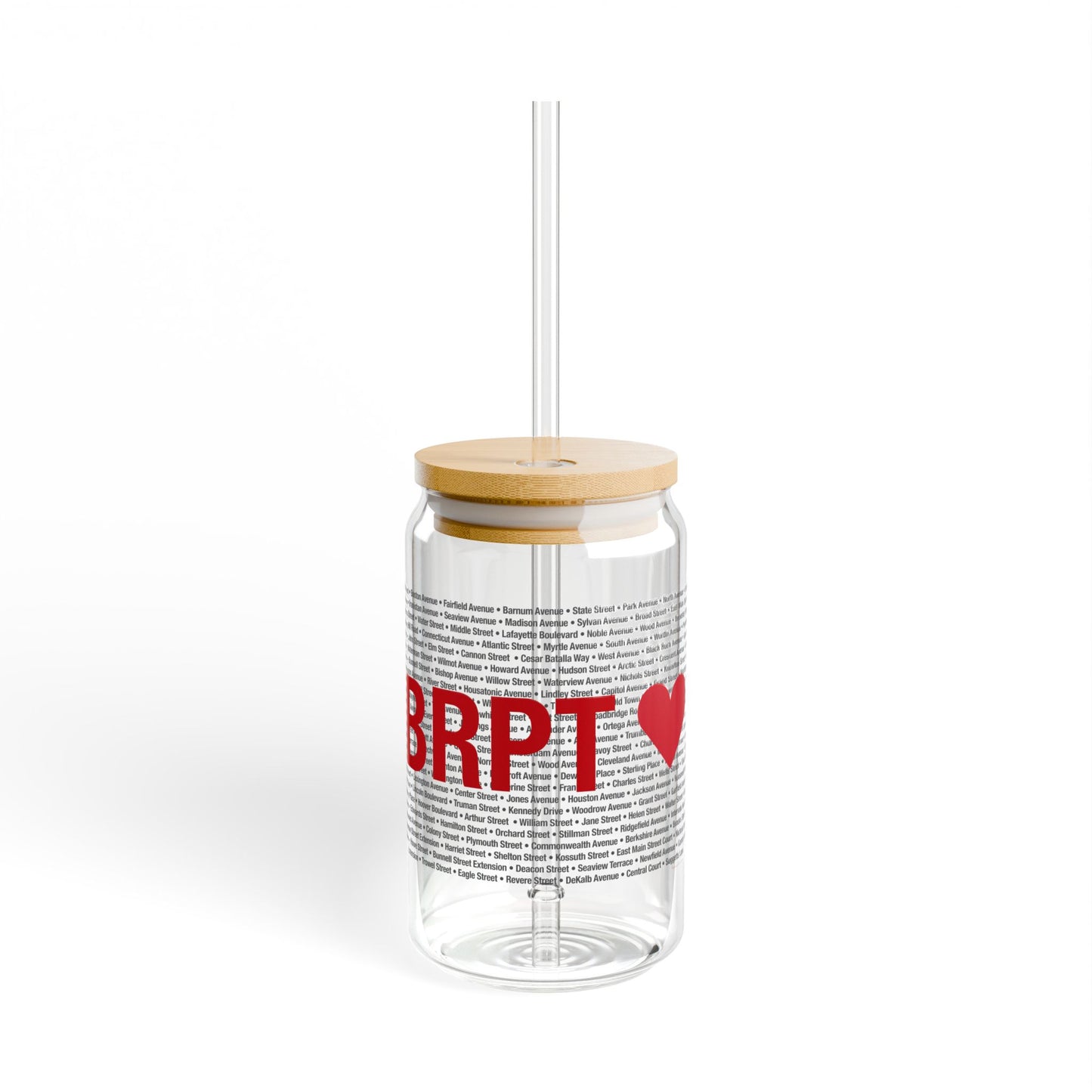 Bridgeport Love Glass Can with Straw and Lid, 16oz