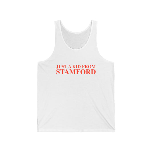Just a kid from Stamford Unisex Jersey Tank Top