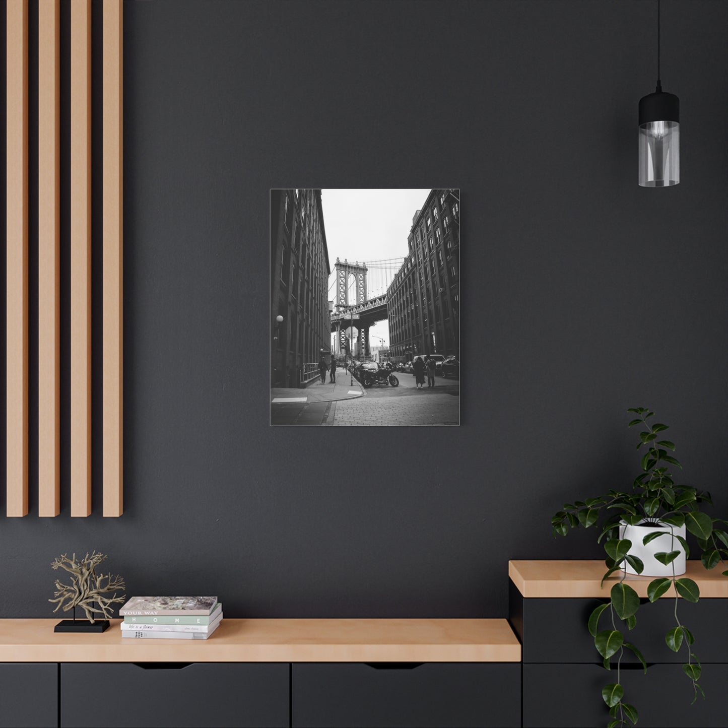 Manhattan Bridge Black and White Matte Canvas, Stretched, 1.25"