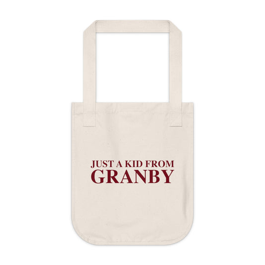 Just a kid from Granby Organic Canvas Tote Bag