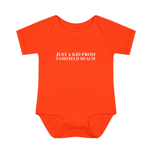 Just a kid from Fairfield Beach Infant Baby Rib Bodysuit