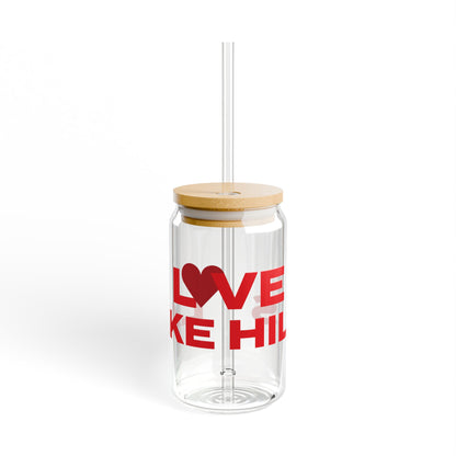 Love Lake Hills Glass Can with Straw and Lid, 16oz
