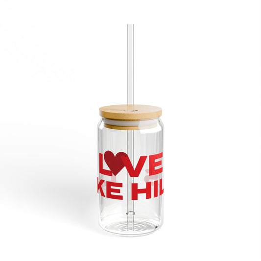 Love Lake Hills Glass Can with Straw and Lid, 16oz