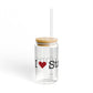 I Heart Stratford. Glass Can with Straw and Lid, 16oz