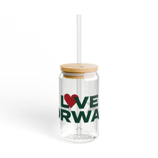 Love Norwalk Glass Can with Straw and Lid, 16oz