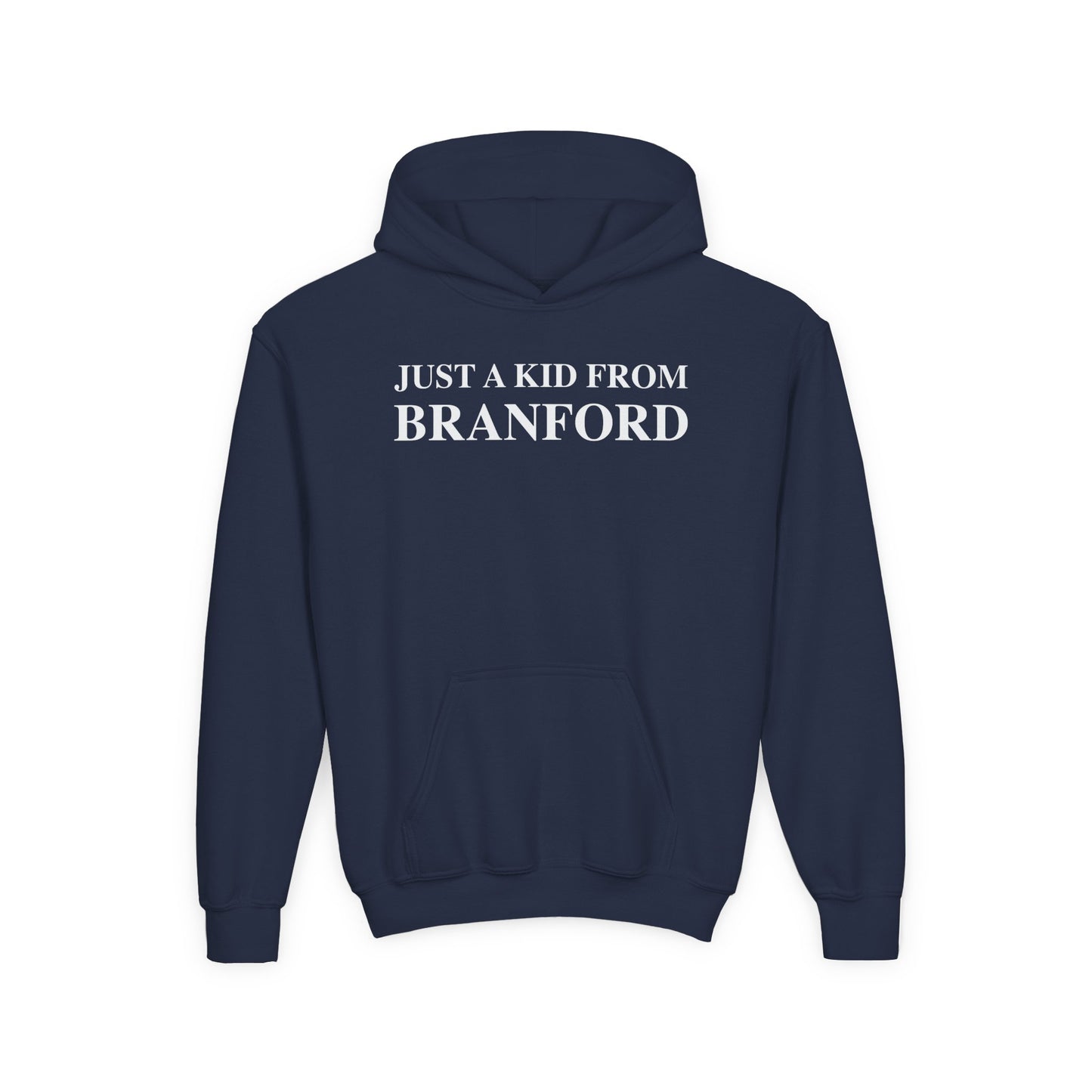 Just a kid from Branford Youth Heavy Blend Hooded Sweatshirt