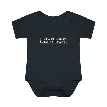 Just a kid from Compo Beach Infant Baby Rib Bodysuit