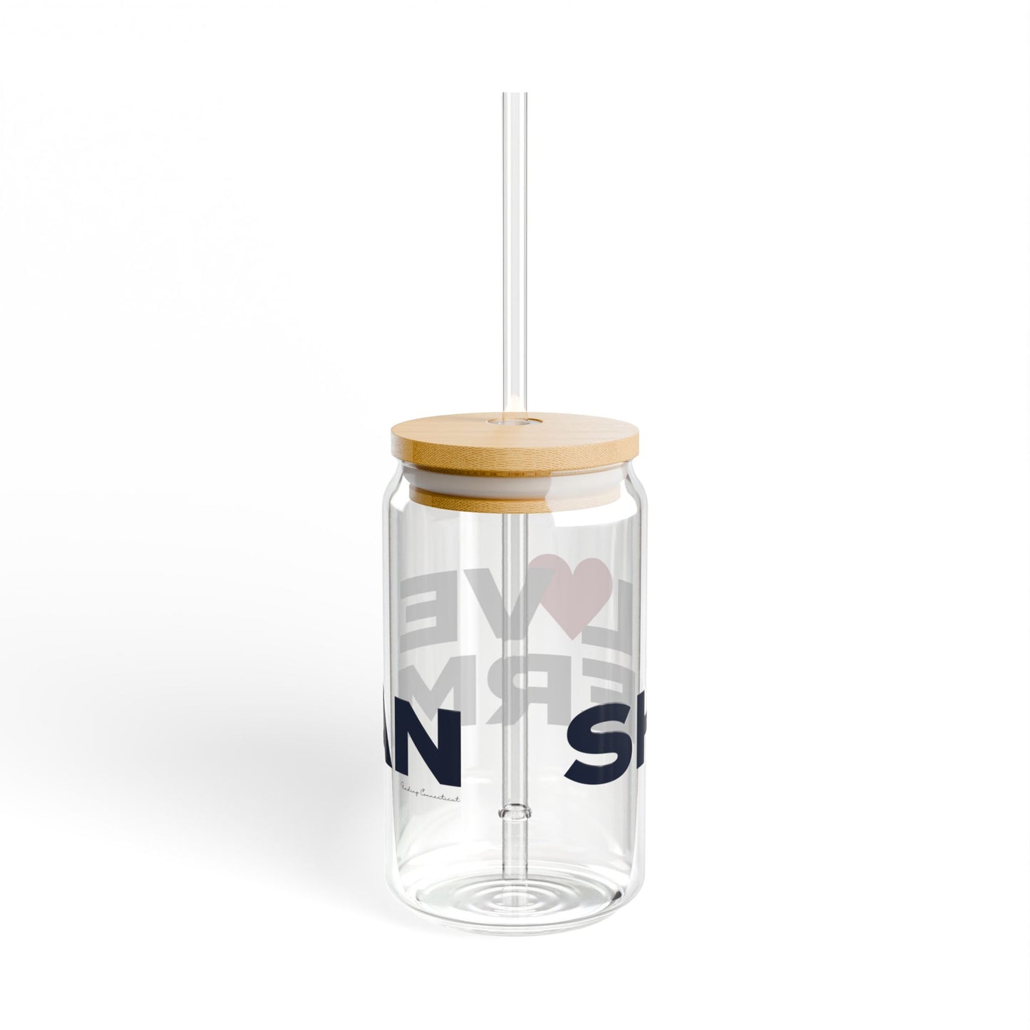 Love Sherman Glass Can with Straw and Lid, 16oz