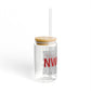 New Canaan Love Glass Can with Straw and Lid, 16oz