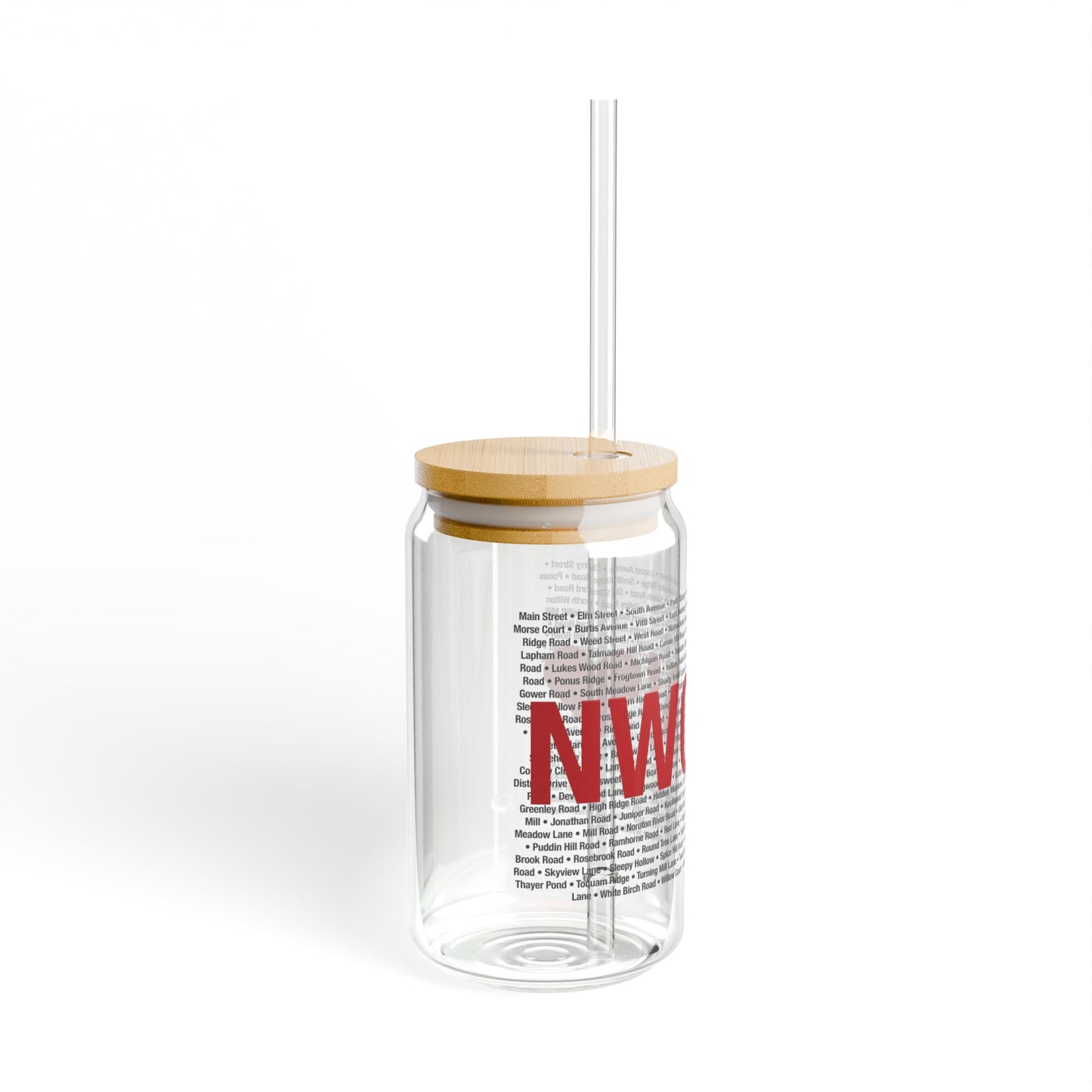 New Canaan Love Glass Can with Straw and Lid, 16oz