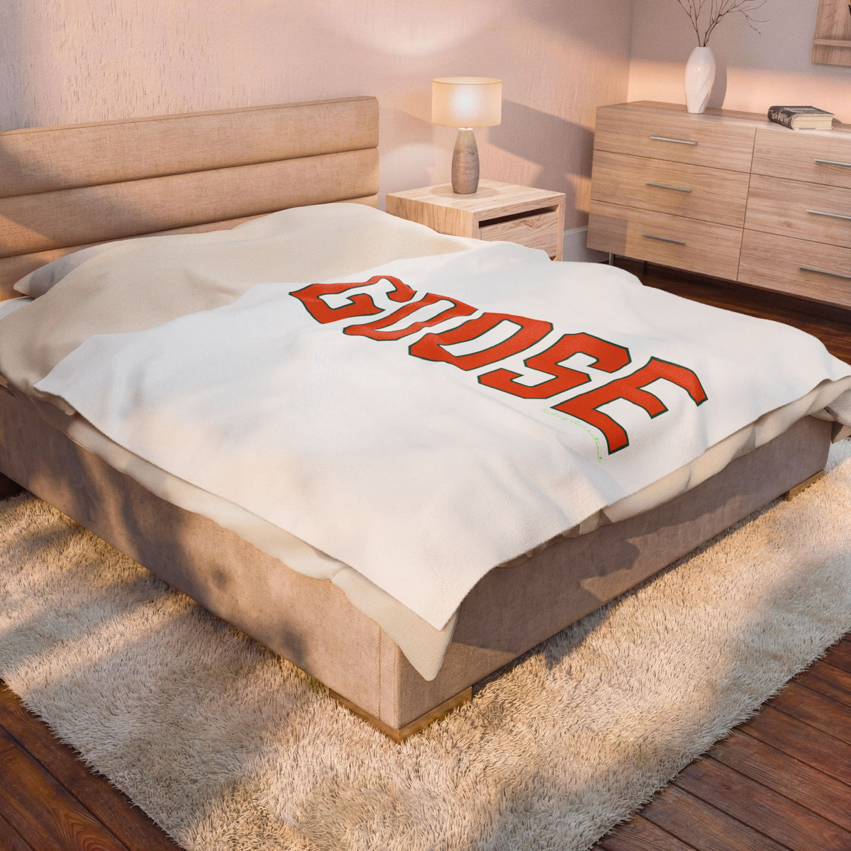 Goose Zip Code Orange & Green Velveteen Plush Blanket