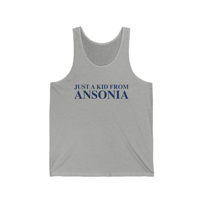 Just a kid from Ansonia Unisex Jersey Tank Top