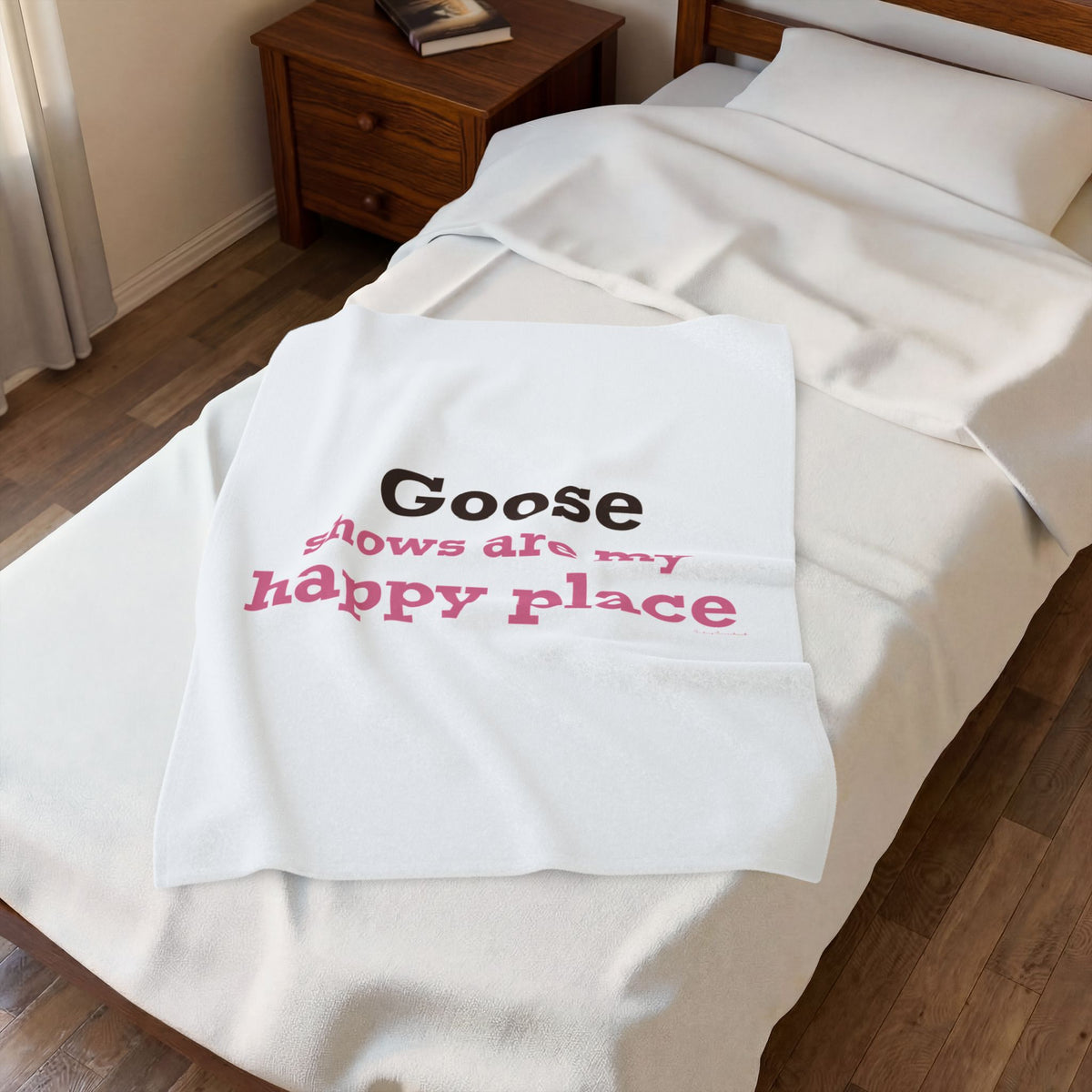 Goose Shows Are My Happy Place  - Pink & Espresso Velveteen Plush Blanket