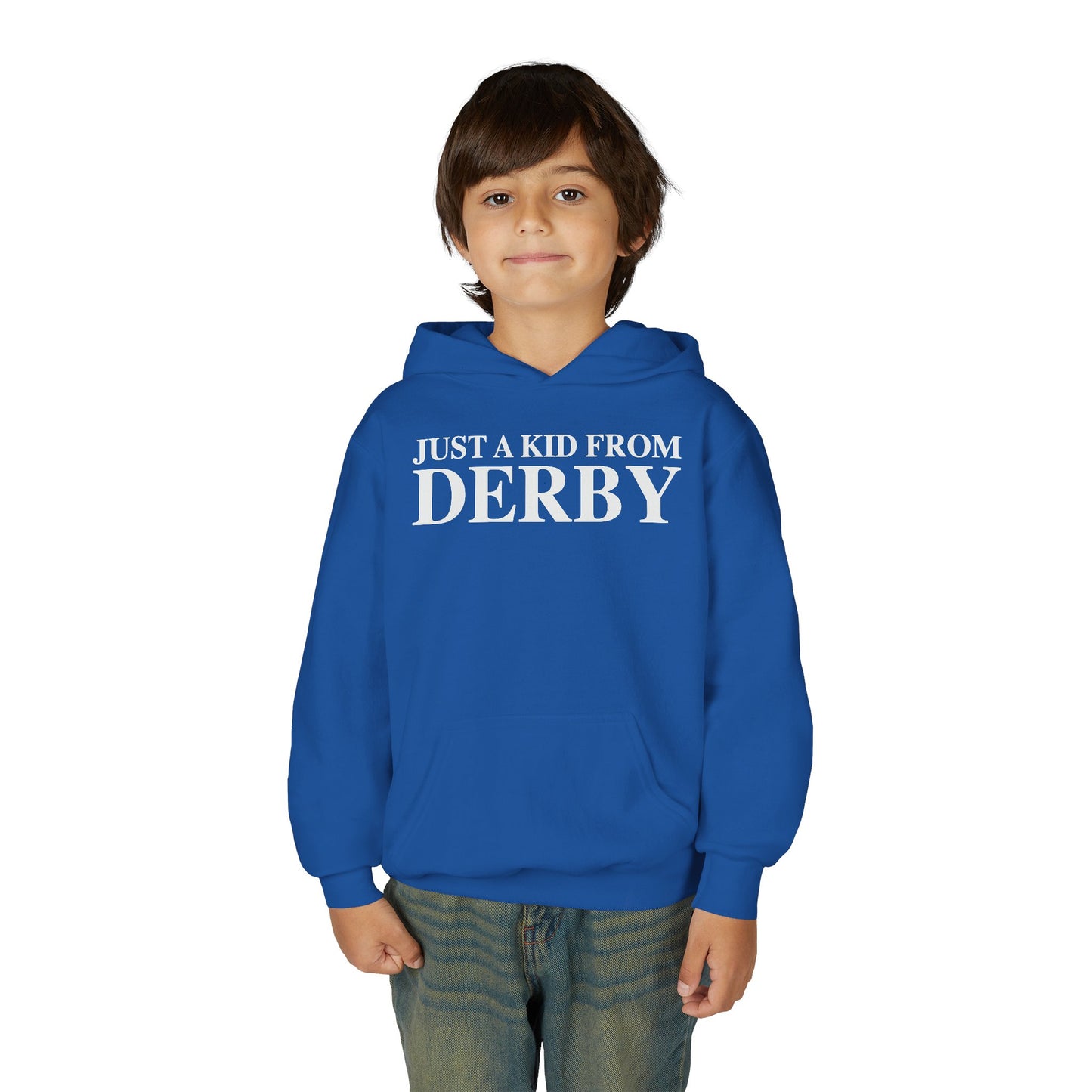 Just a kid from Derby Youth Heavy Blend Hooded Sweatshirt