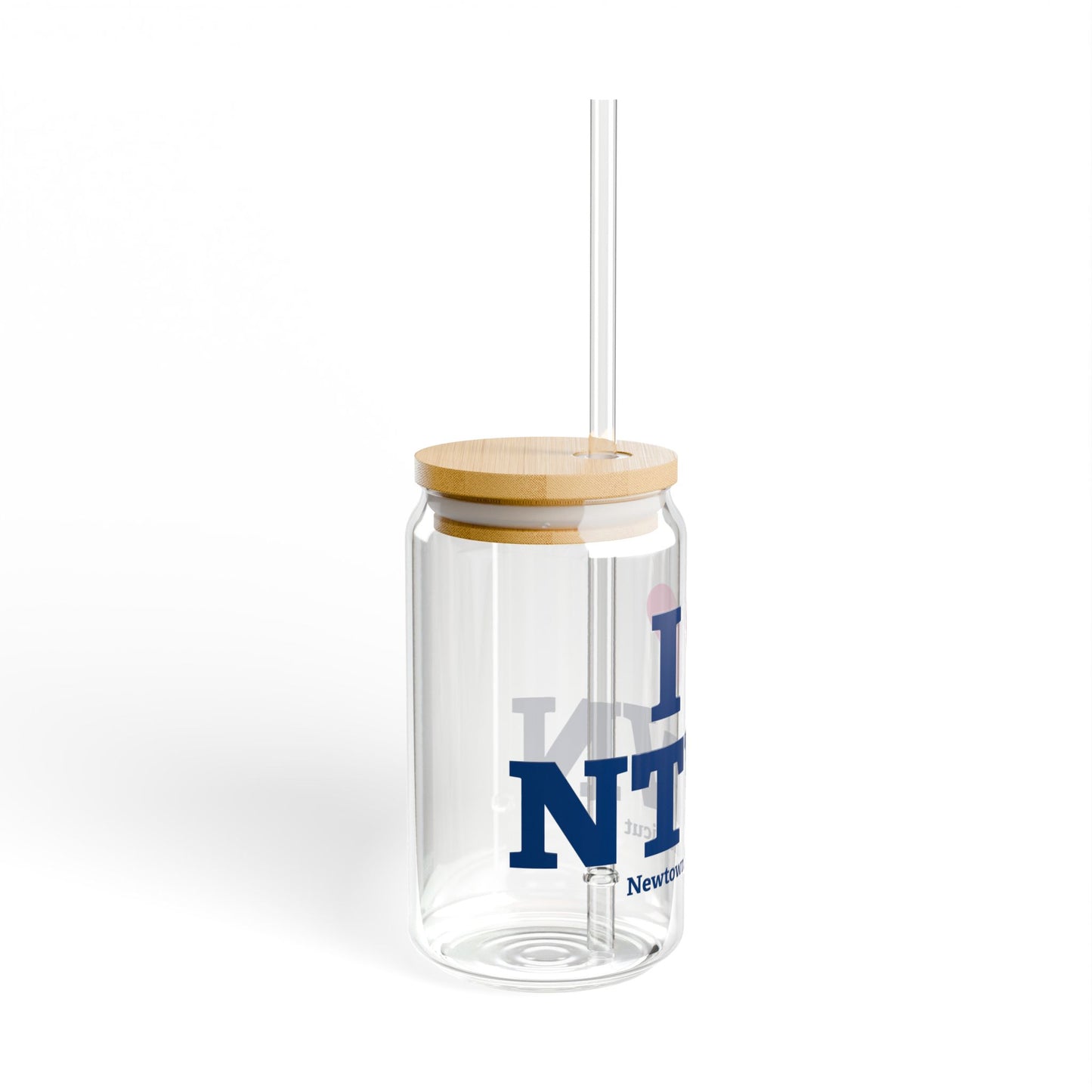 I Heart NTWN Glass Can with Straw and Lid, 16oz