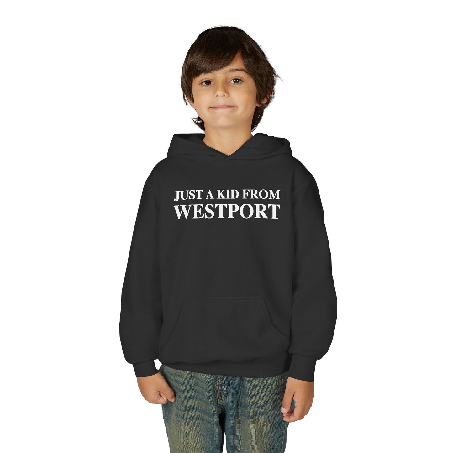 Just a kid from Westport Youth Heavy Blend Hooded Sweatshirt
