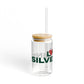 Love Silvermine Glass Can with Straw and Lid, 16oz