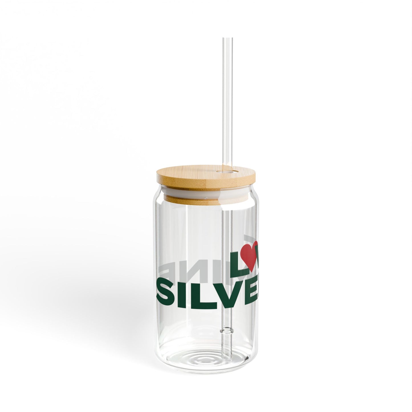 Love Silvermine Glass Can with Straw and Lid, 16oz