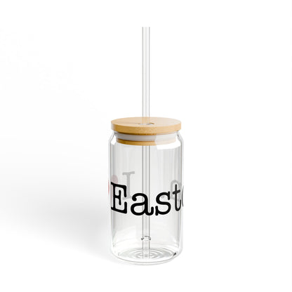 I Heart Easton. Glass Can with Straw and Lid, 16oz