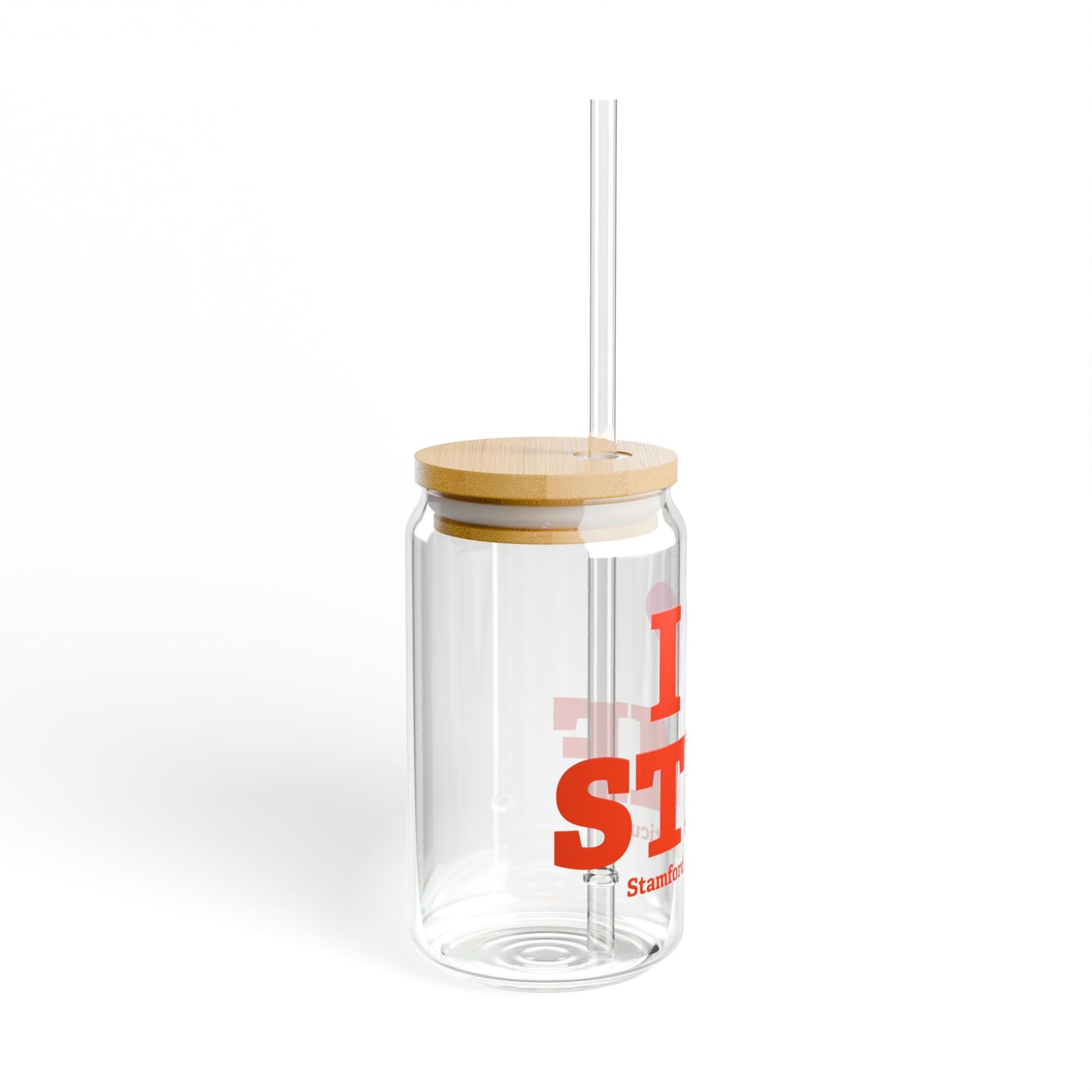 I Heart STMF Glass Can with Straw and Lid, 16oz