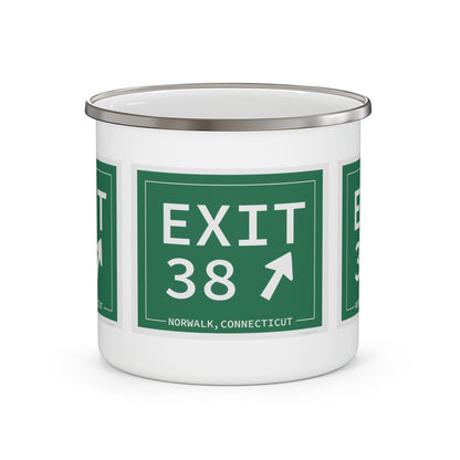 Vintage Exit 38 Merritt Parkway Sign Enamel Camping Mug