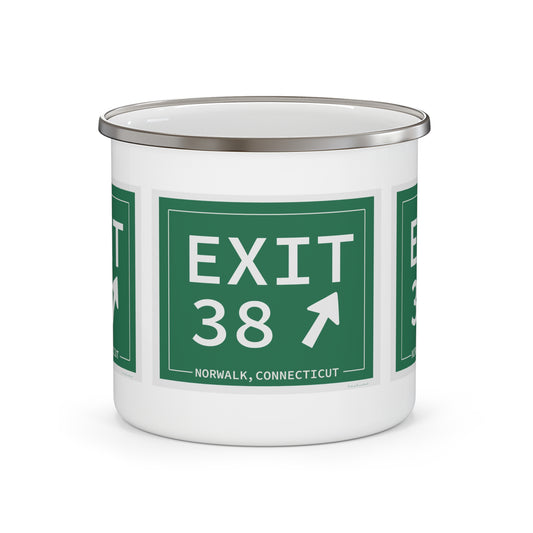 Vintage Exit 38 Merritt Parkway Sign Enamel Camping Mug