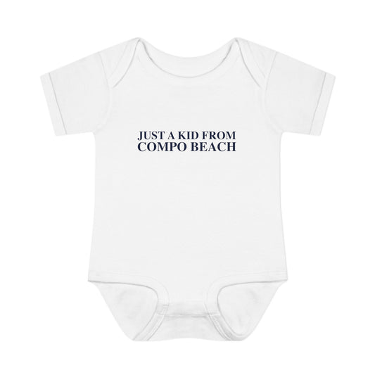 Just a kid from Compo Beach Infant Baby Rib Bodysuit