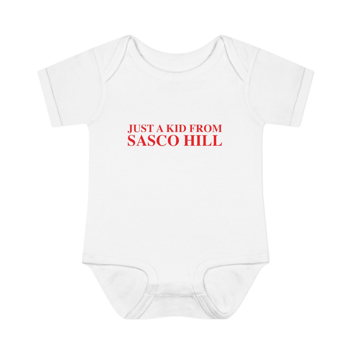 Just a kid from Sasco Hill Infant Baby Rib Bodysuit