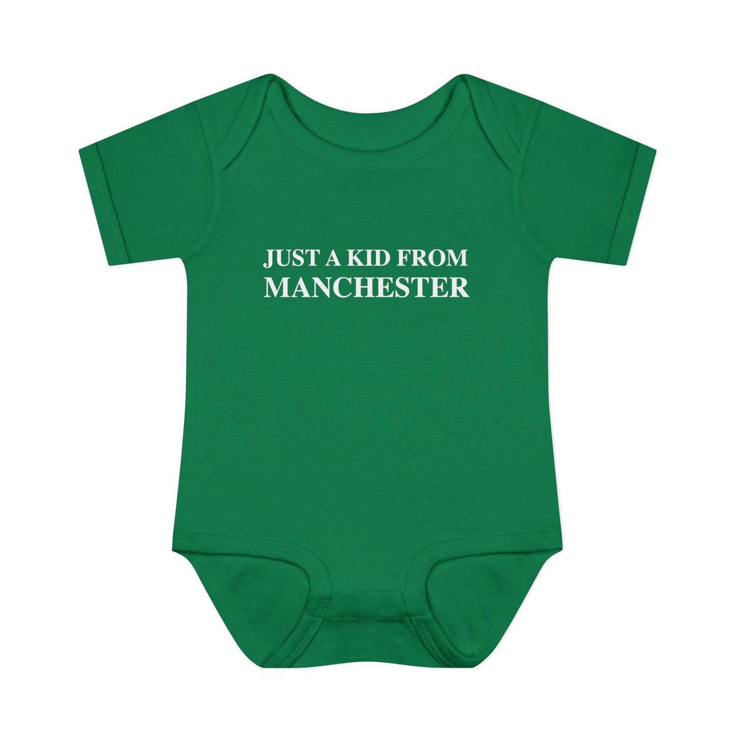 Just a kid from Manchester Infant Baby Rib Bodysuit