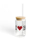 I Heart Bethel. Glass Can with Straw and Lid, 16oz