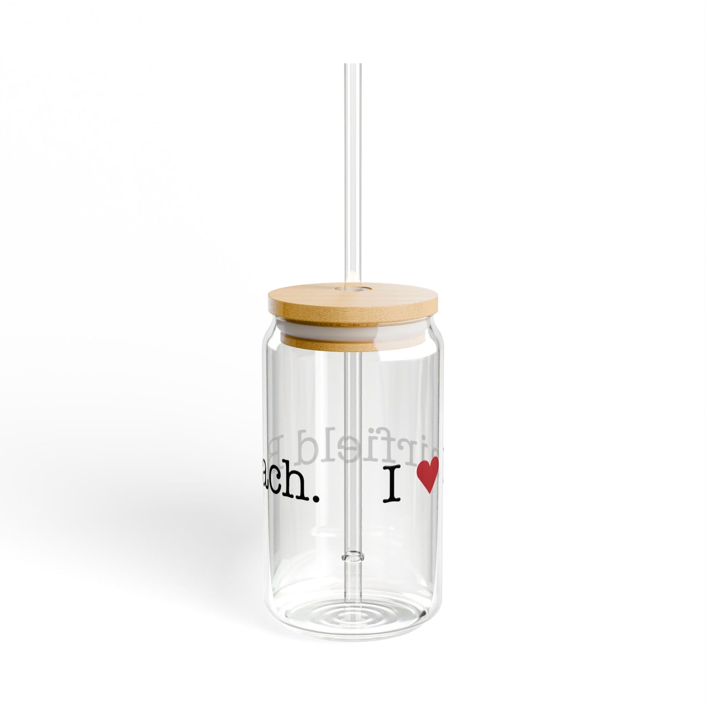 I Heart Fairfield Beach. Glass Can with Straw and Lid, 16oz