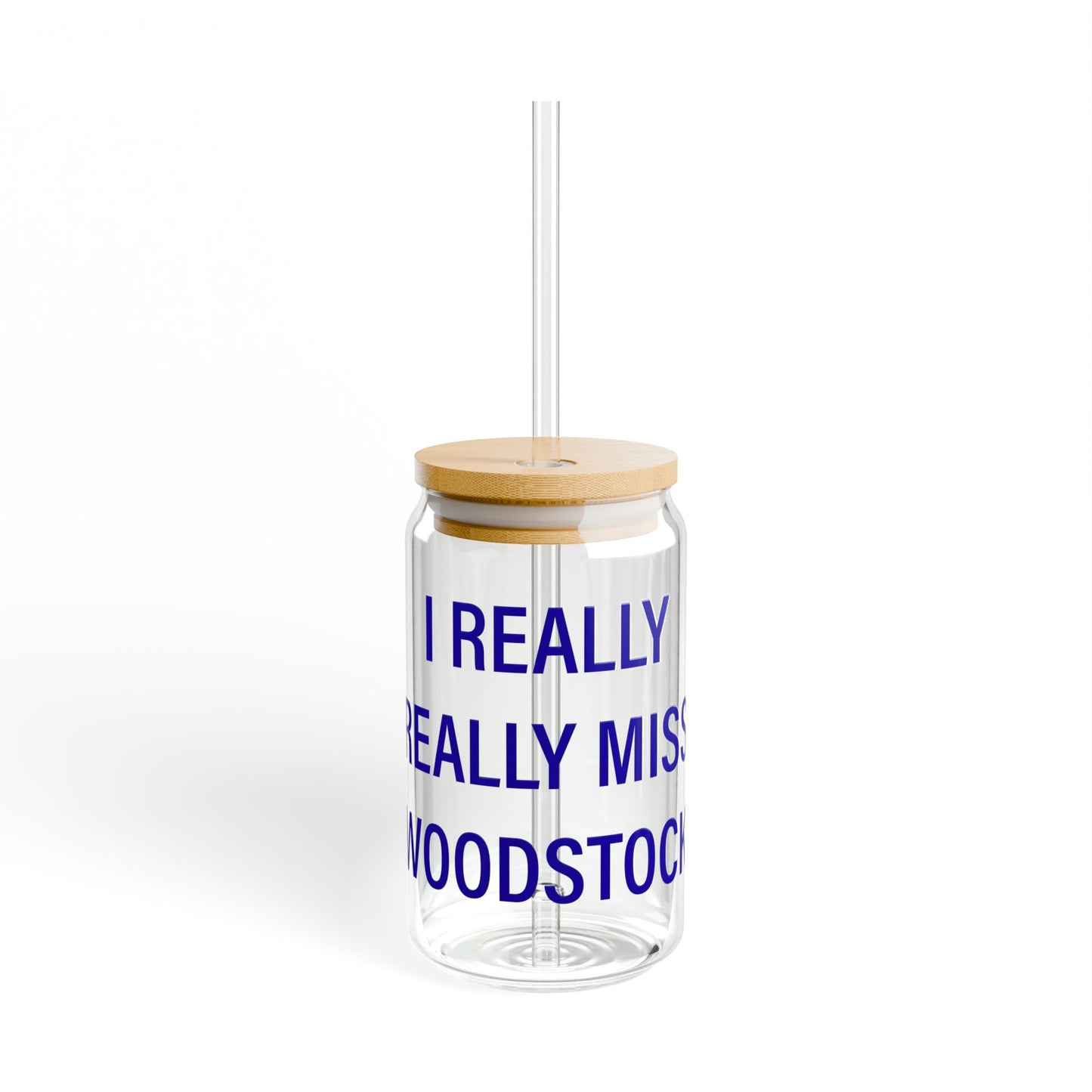 I Really Really Miss Woodstock Glass Can with Straw and Lid, 16oz