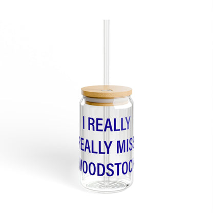 I Really Really Miss Woodstock Glass Can with Straw and Lid, 16oz