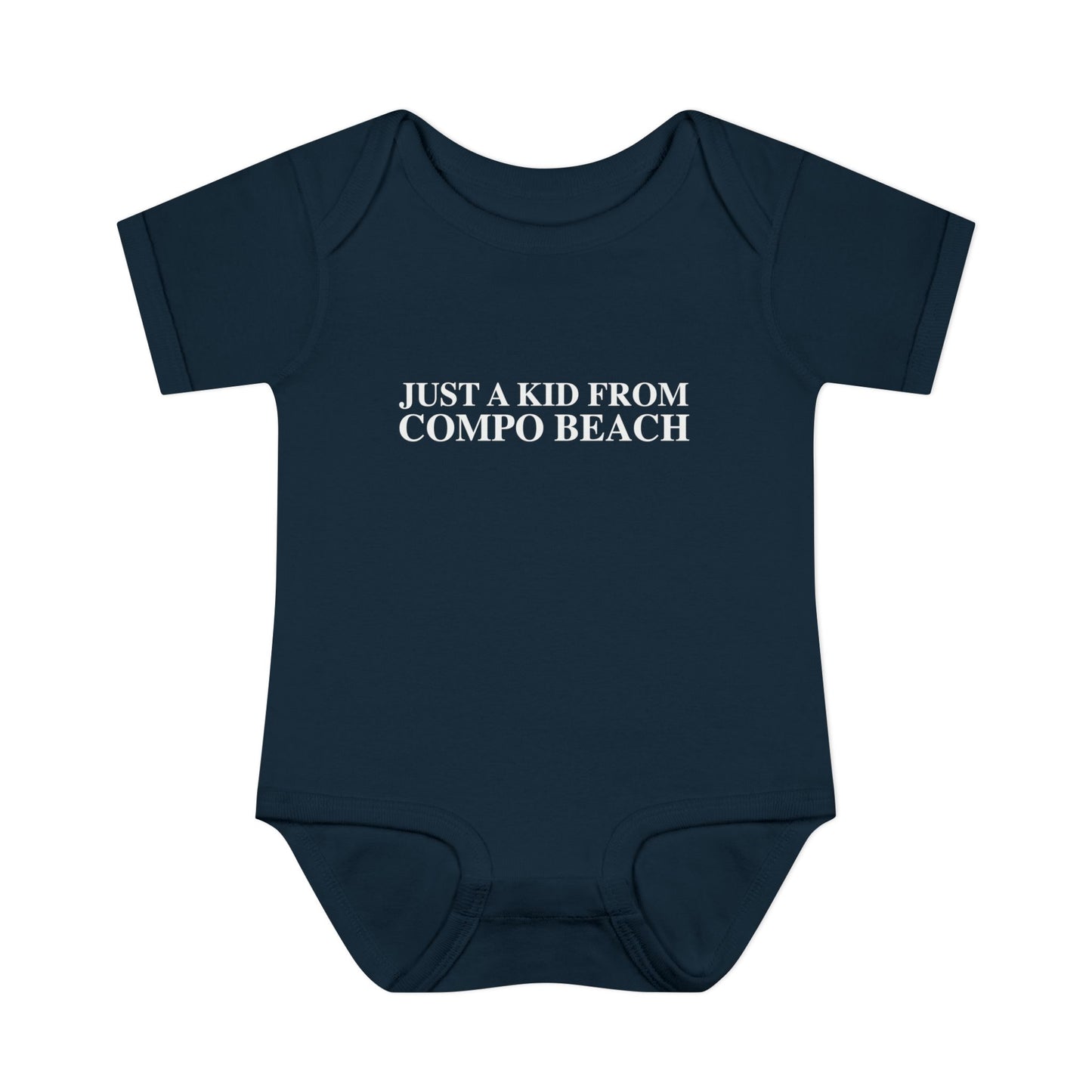 Just a kid from Compo Beach Infant Baby Rib Bodysuit