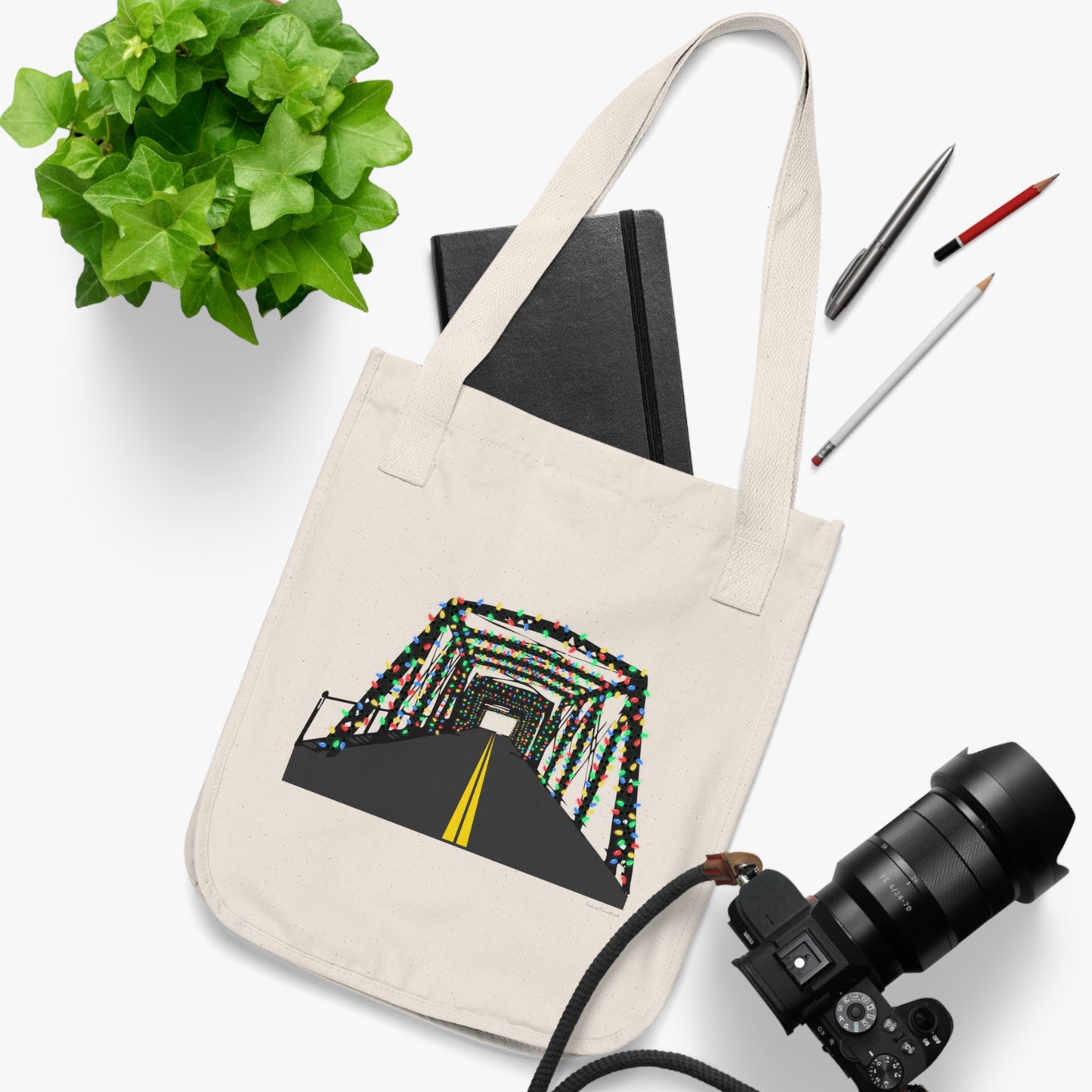 Saugatuck Bridge Lights Organic Canvas Tote Bag